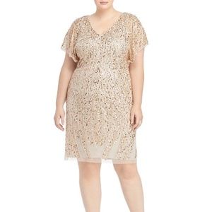 Adrianna Papell Beaded Flutter Sleeve Dress